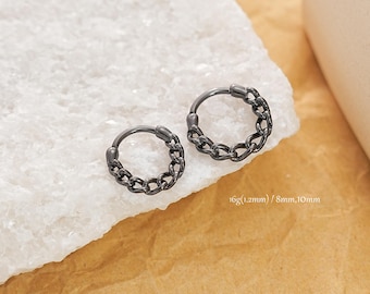 16G zwarte kettingschakel hoepel septum ring/kraakbeen/conch oorbel hoepel/higned segment septum ring/daith/helix/oorbellen/neuspiercing sieraden