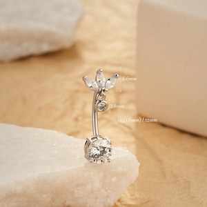 14G Sugical Steel Belly Button Ring/CZ Lotus Navel Piercing Jewelry/Navel Ring/Curved Barbell/Reverse Belly Ring/NavelBarbell/Body Jewelry