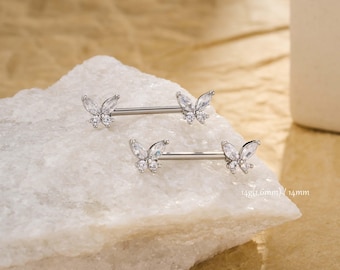 1 Paio Di Anelli Per Capezzoli Finti Con Ciondolo A Farfalla In - Foto 7