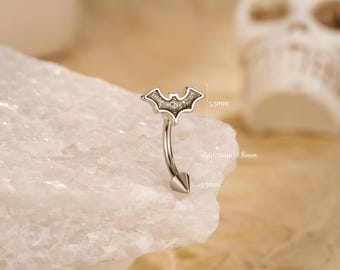 Orecchino a forma di pipistrello di Halloween/Barbell curvo con estremità appuntita/Piercing a forma di roccia/Anello per sopracciglio/Barbell a forma di roccia/Piercing alla cartilagine/Labret verticale/Regali