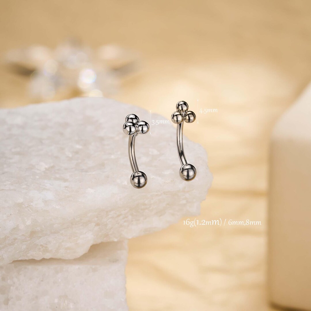 16G Trinity Rook Earring • Curved Barbell • Rook Piercing • Minimalist ...