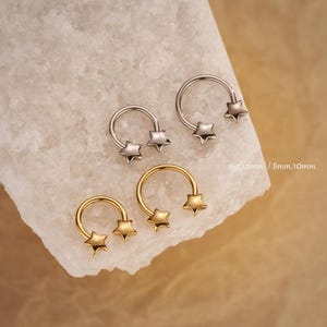 Piercing de nariz em forma de ferradura de septo 16G Daith/Hélice/Cartilagem Brinco Conch Piercing Joia Aço inoxidável 316L Anel de nariz em forma de estrela de septo