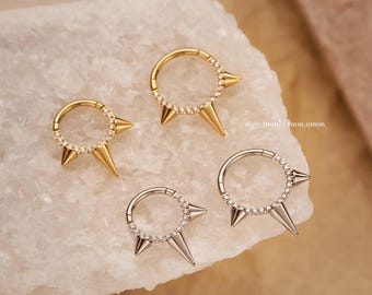 16G stalen septumring met spikes/gouden septumpiercing/scharnierend segmentklikker/kraakbeen/helix/daith-oorbel/puntige septumring/herensieraden
