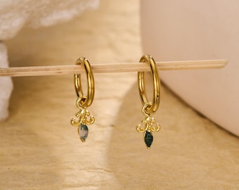 14G Moosachat Nabelring | Gold Bauchnabel Ring mit Anhänger | Vintage Bauchreif | Grüner Edelstein Bauch Piercing
