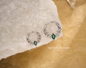 16G Emerald Septum Ring • CZ Thorn Branch Septum Piercing • Daith Hoop Earring • Huggie Hoops • Snake Design • Gifts
