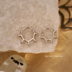 16G Silver Spiderweb Septum Ring/Conch Hoop/Daith/Cartilage/Helix Earring/Halloween Septum Jewelry/Septum Piercing/Hinged Clicker Hoop/Gifts