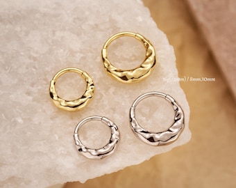 Anillo de tabique grueso de acero inoxidable martillado de 16 g/perforación de tabique de oro/aro con segmento articulado/pendiente de aro de hélice/joyería de tabique grueso