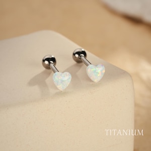 16G titan opal hjärta tungstång/internt gängad tungring piercing/rak skivstång/tungstift/minimalistiska smycken/present till henne