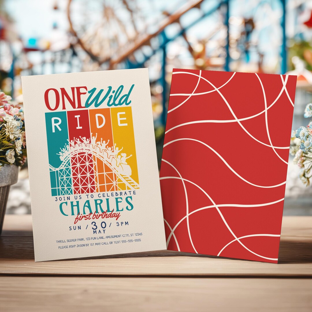 Roller Coaster Birthday Invitation, Amusement Park 1st Birthday Invite ...