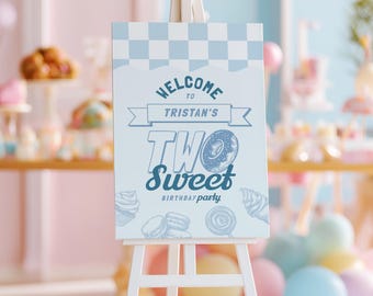 Two Sweet Birthday Welcome Sign, Boy Theme, 2nd Candy Party Celebration, Printable Template, Instant Digital Download - SW002B