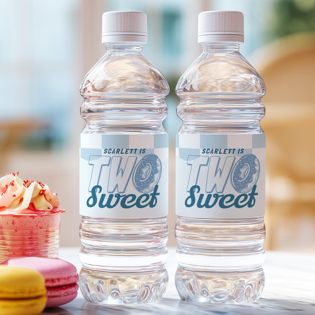 Two Sweet Birthday Water Bottle Labels, 2nd Candy Theme Celebration ...