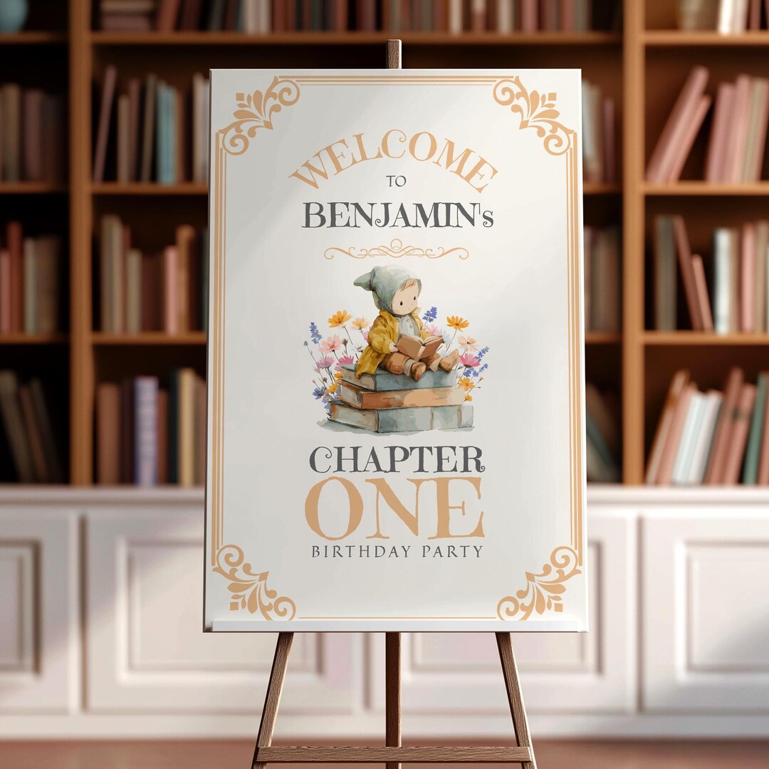 First Chapter Welcome Sign Editable Storybook 1st Birthday Welcome Sign, Chapter One Welcome ...