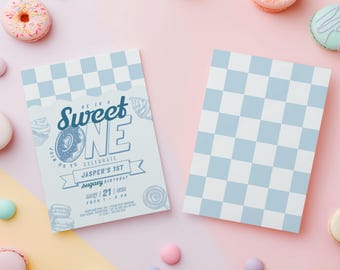 Donut Birthday Invitation for Boy 1st Birthday Party Dessert Theme Invite Editable Template Candy Sweet One Theme Digital Download SW001B