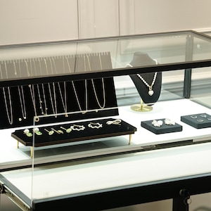 Black Suede Jewelry Display Set: Brass Accents, Boutique Photography Props