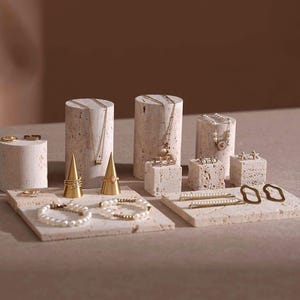 Yellow Travertine Jewelry Display Set: 22-Piece Boutique Collection