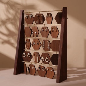 Black Walnut Earring Display Stand Gold Studs Hanger Hoops Holder Organizer Jewelry fair Photography Prop Mother Gift for Her Daughter Home