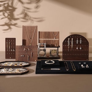 Portable Wood Jewelry Display Props Ring Holder Necklace Stand Earring Organizer Bracelet Display Board Photography Jewellery Booth Event