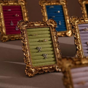 Rococo Gold Jewelry Display Frame: Suede Ring & Earring Holder