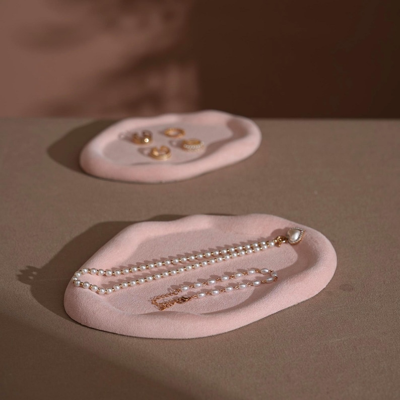 Cloud Suede Jewelry Dish: Ring, Bracelet, Earring Display Tray Prop Soft Blush Pink