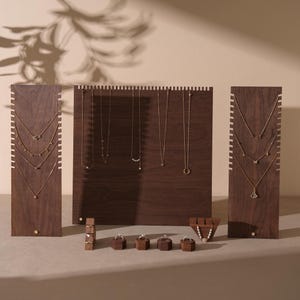 Wood Jewelry Display Set – Walnut Jewelry Stand for Boutiques, Outdoor Markets, Fairs, Necklace Holder, Ring Display, Earring Prop