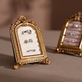 Vintage Style Engagement Ring Holder for Wedding Band Flat Lay Detail Shots Showcase Earring with White Suede Lining
