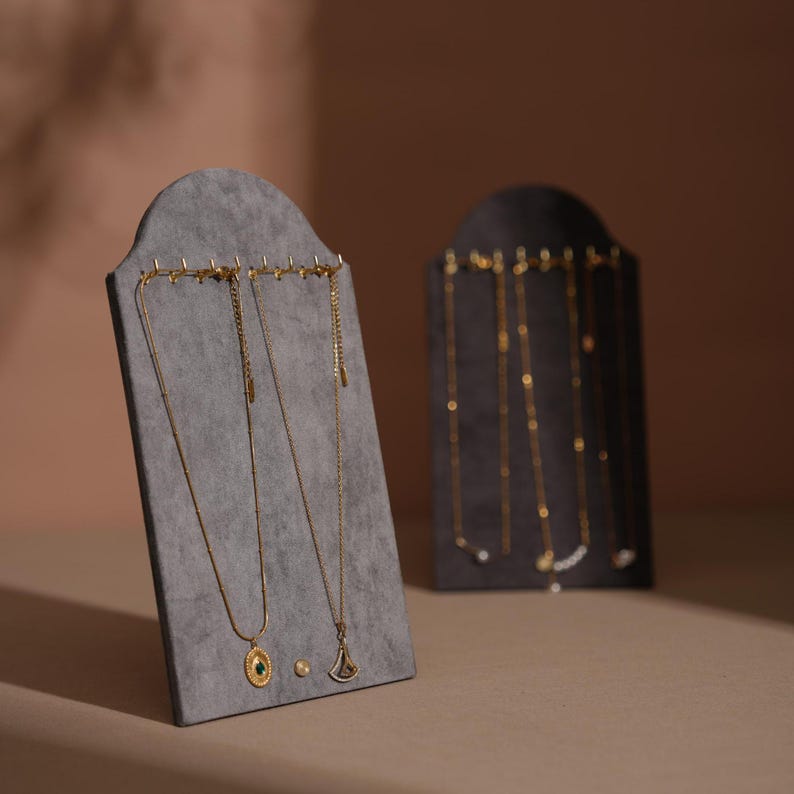 Suede Necklace Display Stand: Walnut & Gold Jewelry Organizer - Etsy