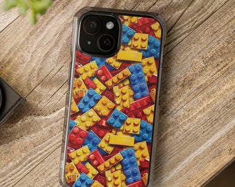 Toy Bricks Magnetic Clear Impact Case, Building Blocks MagSafe Phone Case  For iPhone 16, 15, 14, Pro, Pro Max