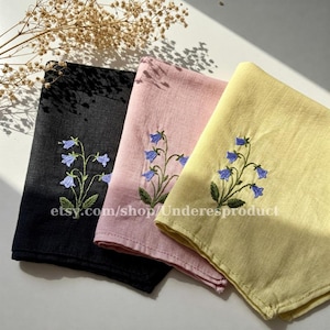 Custom Bellflower Hand Embroidered Handkerchiefs Personalized Linen Embroidered Hankie For Bridesmaid Wedding Hankie For Bride