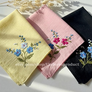 Custom Wildflower Hand Embroidered Handkerchiefs Personalized Linen Embroidered Hankie For Bridesmaid Wedding Hankie For Bride