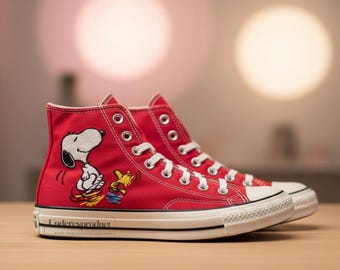 Hand-Embroidered Valentine Converse Sneakers: Couple Cartoon Dog Chuck Taylor 1970s Shoes