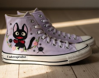 Seriefigur Converse-skor Anpassade Anime Chibi och Blommor Handbroderade Chuck Taylor 1970-tals High Top Sneakers Presenter För Män Kvinnor