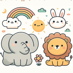 May include: A colorful illustration with the text "Ich schaff das schon alleine!"  The illustration features a rainbow, a sun, a cloud, a rabbit, an elephant, a lion, and a flower.