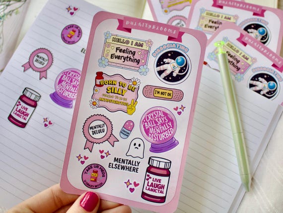 Mental Health Sticker Pack | Funny Therapy Humor Stickers | Anxiety Depression Support Decals | Dark Humor Psychiatric Medication Sheet