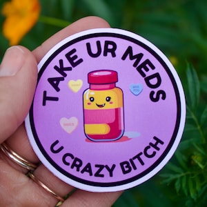 Take Ur Meds BPD Dark Humor Sticker | Cute Medication Bottle Decal | Pink Mental Health Sticker | Funny Gift for Friends | Sarcastic Vinyl