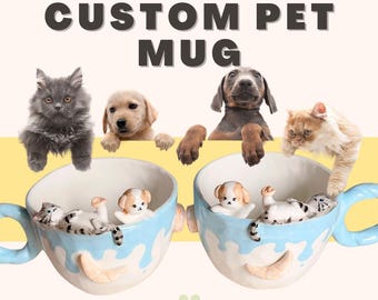 Pet custom mug Custom pet mug handmade Ceramic Coffee Mug Personalized Ceramic Mug with Cat shape with Name Birthday Gift for Pet Owner