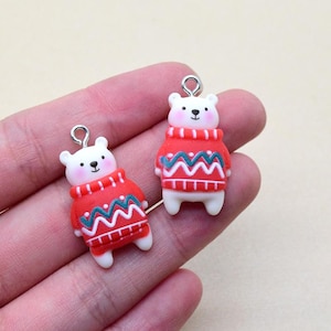 10 stücke Weihnachten Bär Harz Charms Niedlichen Pullover Tier Anhänger Für Ohrring Schlüsselbund Accessoire Geschenkbox Dekor DIY Schmuck Zubehör