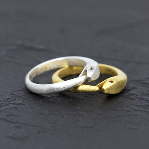 Sterling Silver or Vermeil Gold Snake Ring with Ruby Red Color Eye 00, Ouroboros Snake Ring, Circle of life ring, Rebirth Ring // BB-RB001 image 1