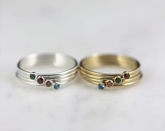 Birthstone Stackable Hammered Rings, Gold Filled or Sterling Silver, Simple Stacking Band Rings, Modern Geometric Jewelry // BB-R009