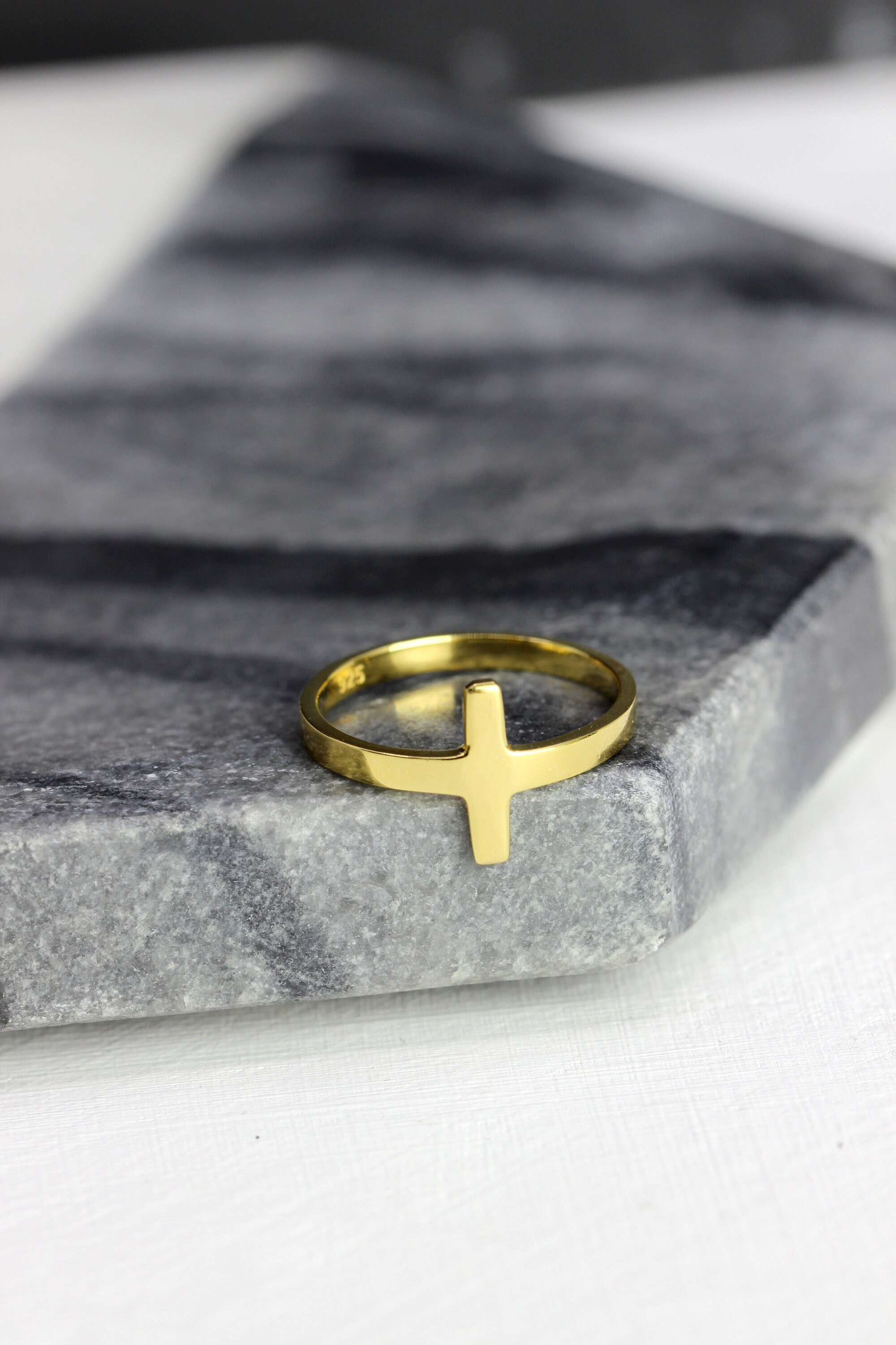 Lateral Cross Rings Sideways Cross Ring, Sterling Silver or Gold Vermeil, Side Ways Cross ...