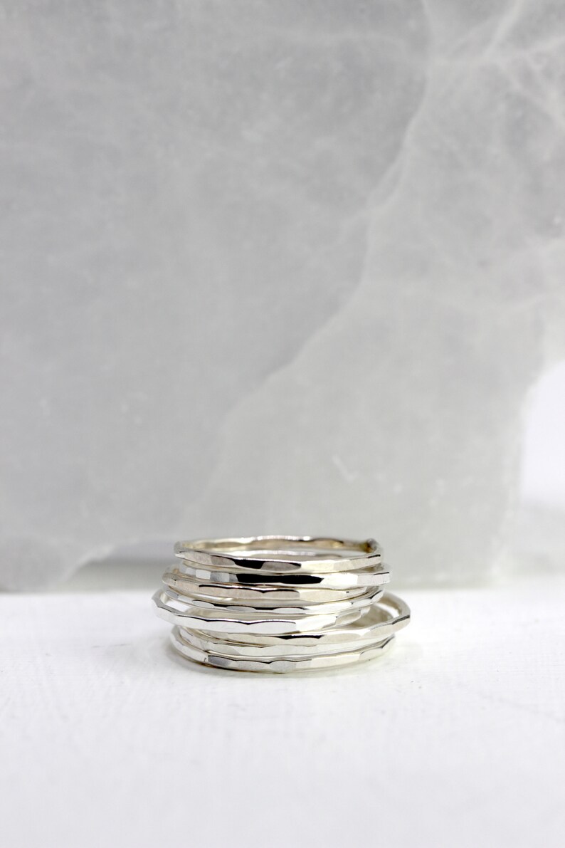 Hand Forged Stackable Hammered Rings, Gold Filled or Sterling Silver, Simple Stacking Band Rings, Modern Geometric Jewelry // BB-R002 image 4