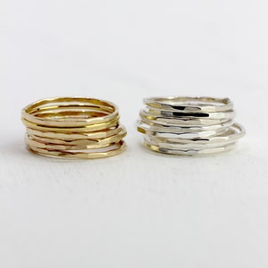 Hand Forged Stackable Hammered Rings, Gold Filled or Sterling Silver, Simple Stacking Band Rings, Modern Geometric Jewelry // BB-R002 image 1