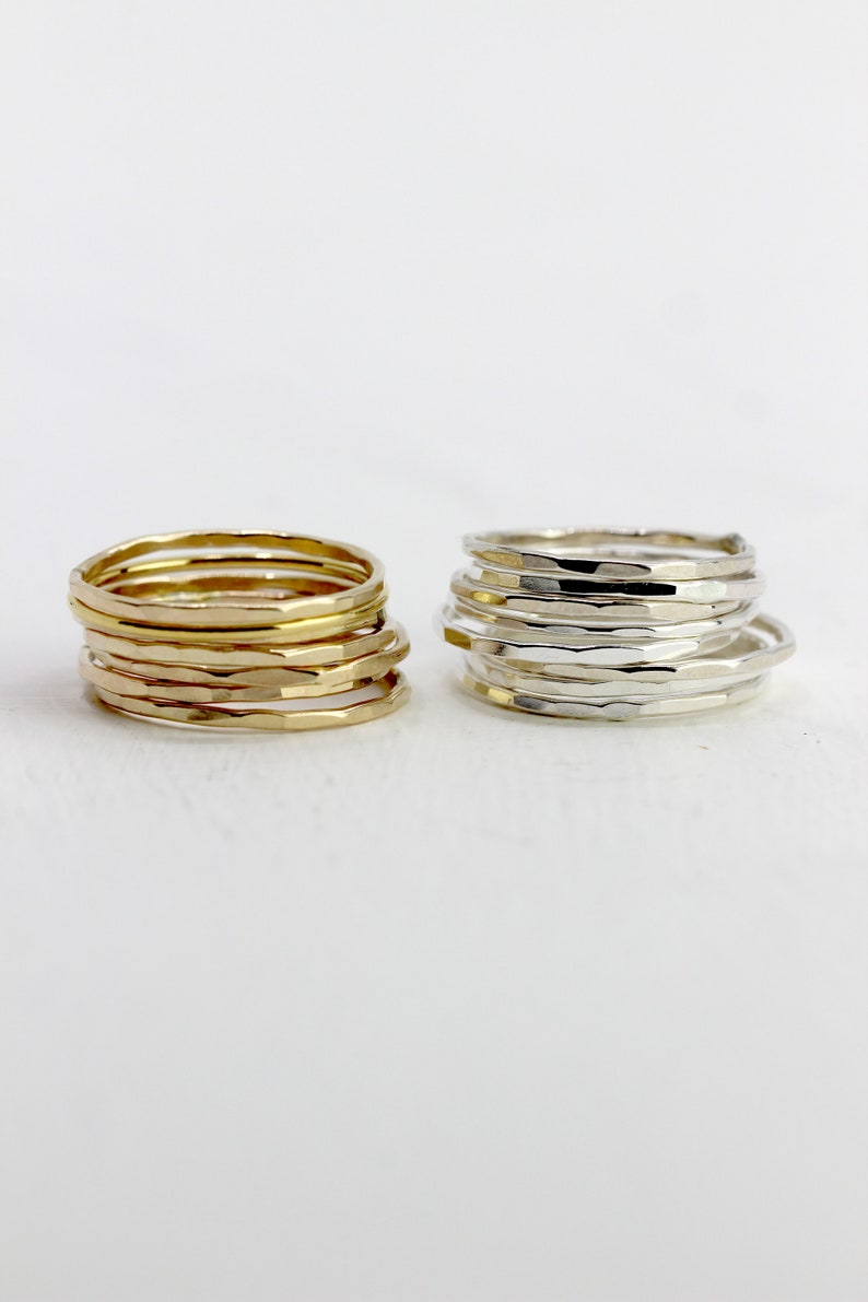 Hand Forged Stackable Hammered Rings, Gold Filled or Sterling Silver, Simple Stacking Band Rings, Modern Geometric Jewelry // BB-R002 image 1