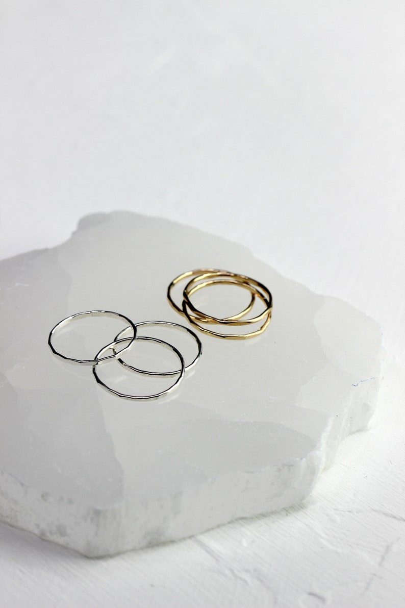 Hand Forged Stackable Hammered Rings, Gold Filled or Sterling Silver, Simple Stacking Band Rings, Modern Geometric Jewelry // BB-R002 image 7