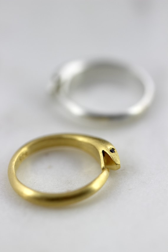Ouroboros Snake Ring With Ruby Red Eyes, Silver Serpent Ring, Gold