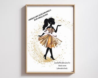 Abschluss Geschenk Karte Kleid - zum Ausdrucken /DIY Geschenkidee für Abschluss, Schulabschluss, Bachelor, Master, Geldgeschenk