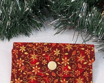 Christmas Gift Card Holder, Fabric Mini Wallet, Snap Closure, Reusable Xmas Stocking Stuffer