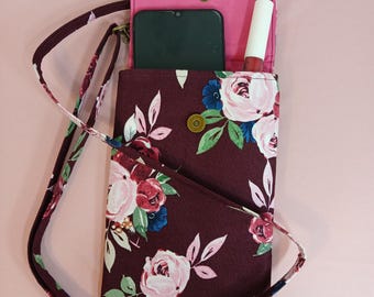 Cell Phone Bag with zippered pocket, Crossbody Phone Bag, Smartphone Purse, Adjustable Strap Floral Mobile Phone Bag, Small Messenger Bag