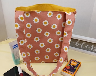 Medium Tote bag, Tote Bag with pocket, Book Bag,  Floral Shoulder Bag handles, School bag, Work bag