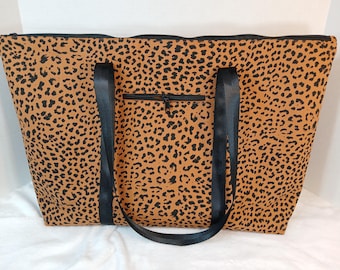 Extra Large zippered tote bag, Canvas fabric travel bag, overnight bag with pockets and zippered top, weekend bag