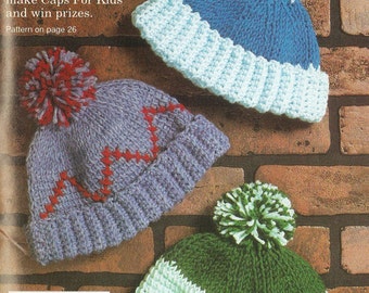 Caps for Kids Vintage Crochet Pattern